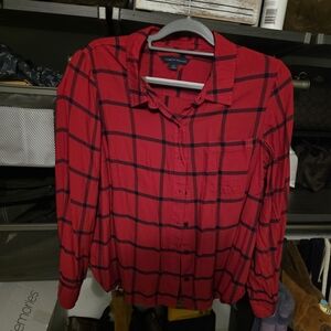 Tommy Hilfiger Red and Black Plaid Button Down Shirt